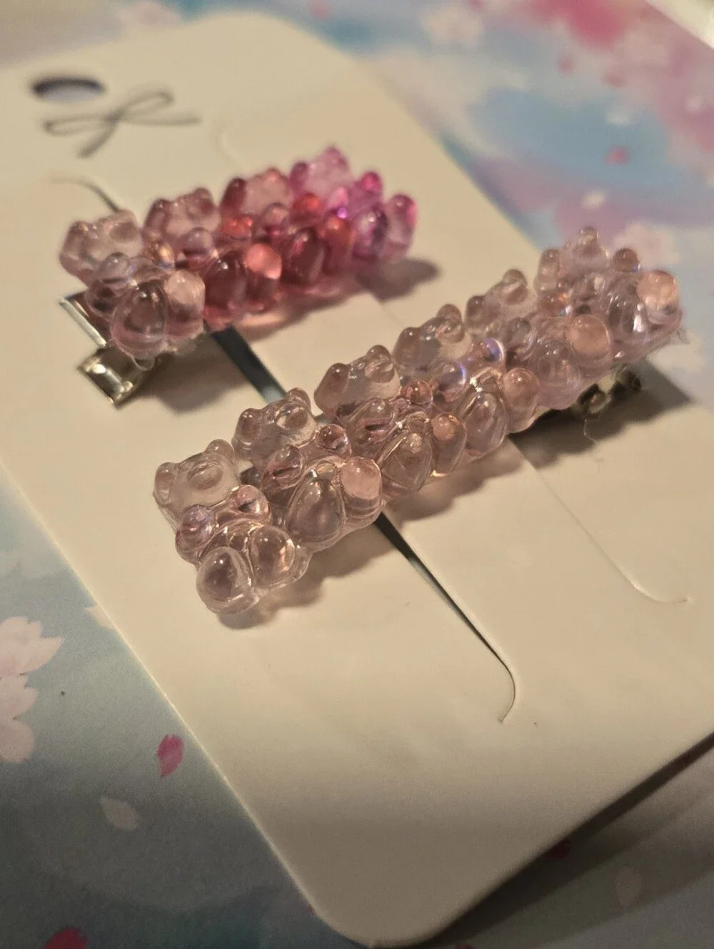 Handcrafted Pink Gummy Bear Hair Clips Set of 2